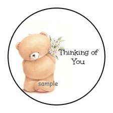 30 THINKING OF YOU TEDDY BEAR ENVELOPE SEALS LABELS STICKERS 1.5" ROUND GIFTS