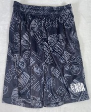 NBA Basketball Shorts Boys L 14/16 Black Logo 1946 Spell Out Classic Baller Slam