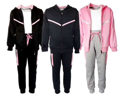 L PATTERN Kinder Sportanzug 3-teilig - Trainingsanzug Mädchen Baumwolle