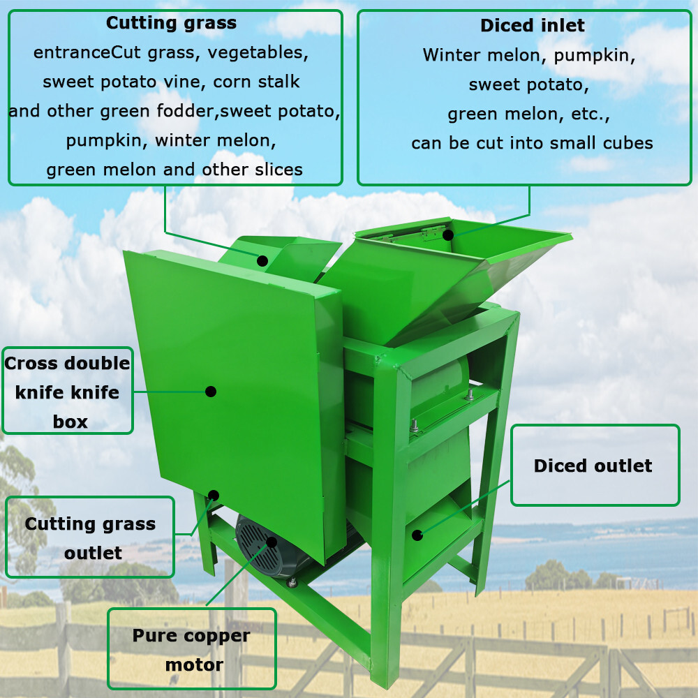 220V Grass/Melons Cutting and Dicing Combined Crusher Double Inlet 3HP 500kg/h