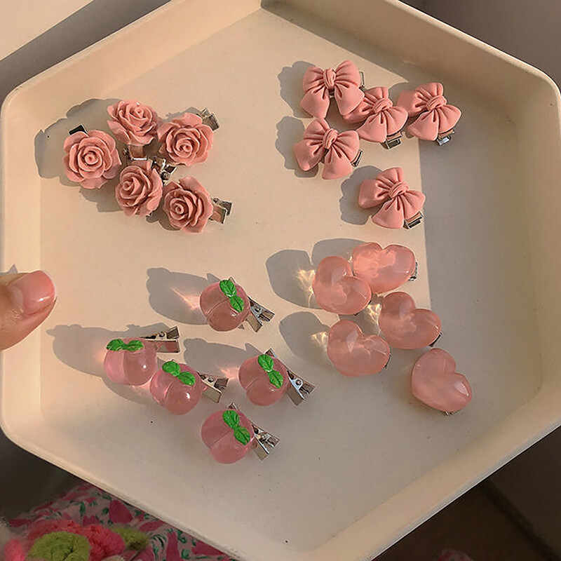 Cute Korean Style Bangs Clip Bow Peach Heart Flower Shape Pink Color Barretta5