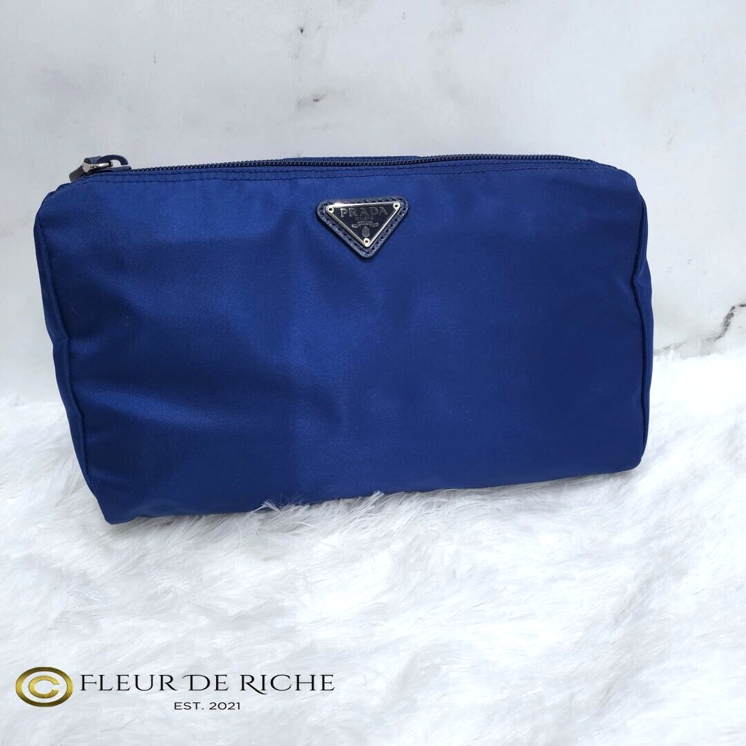 Prada Necessaire Tessuto Nylon Medium Toiletry Clutch Case Blue