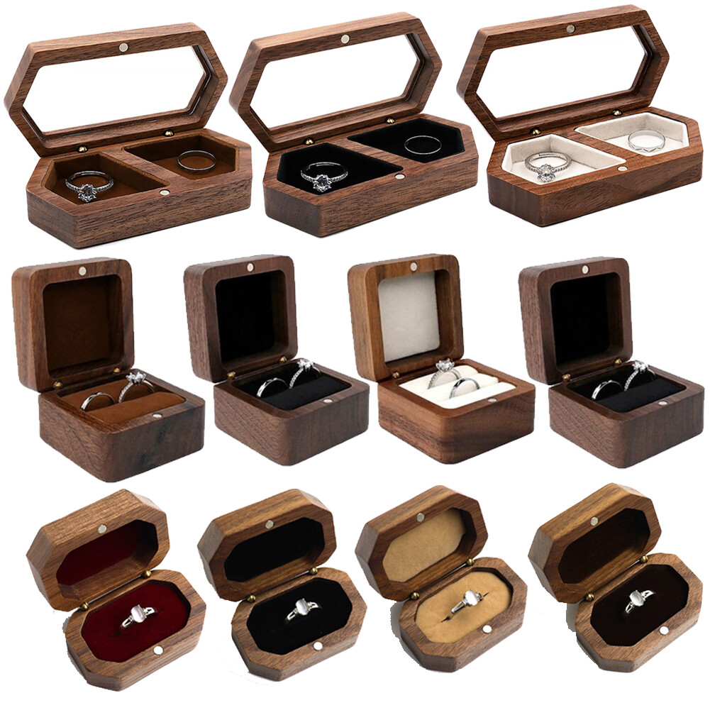 Engagement Ring Box for Proposal Engagement wooden for Double or Single RIng.-image