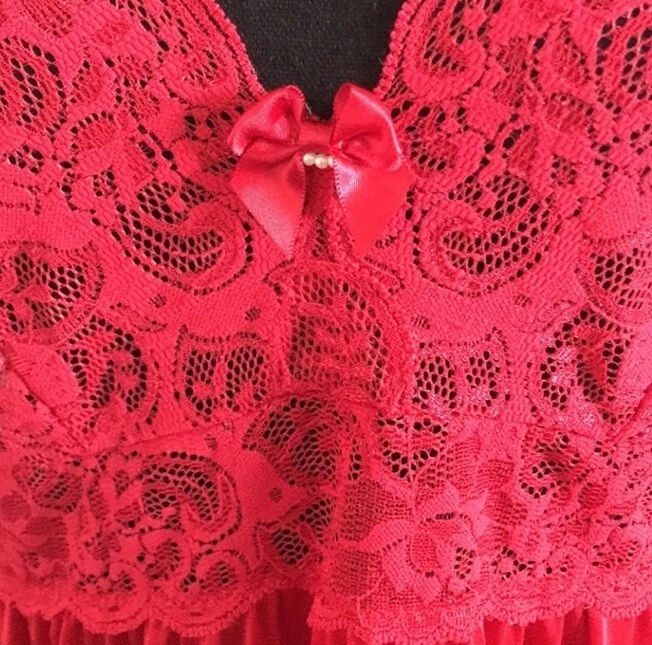 Red Full Sweep Olga Esque Shadowline Long Maxi Nightgown Slip Dress Lingerie - Image 4 of 4