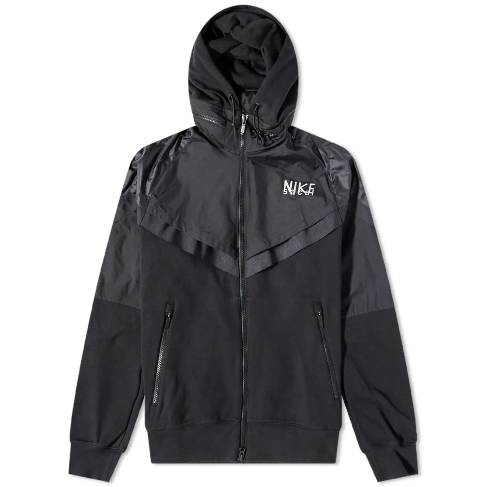 Giacca uomo Nike X Sacai Windrunner full zip con cappuccio nero bianco varie taglie