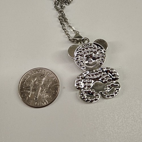 Women Teddy Bear Pendant Necklace Brass Plated Rhinestone 18.5"-20.5" Chain - Picture 6 of 7