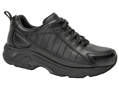 DREW Men's VOYAGER 40890 Lace-Up Athletic Shoe, Black Leather, Size US 10 4W