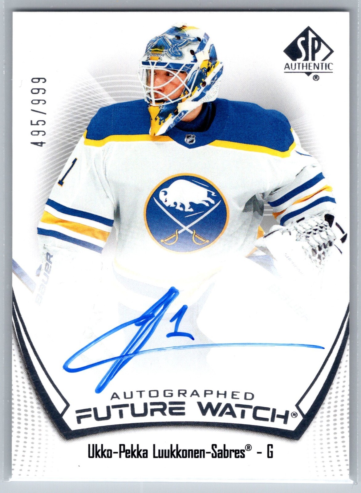 2021 SP Authentic Ukko-Pekka Luukkonen Rookie Auto /999 #114 Sabres