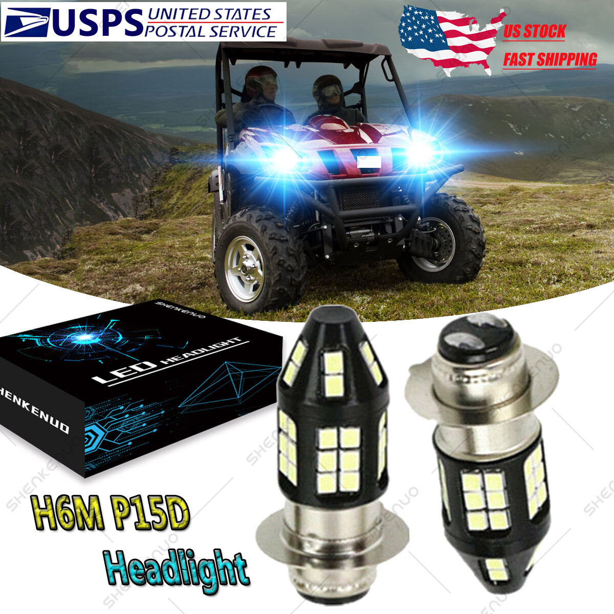 2X HIGH POWER 100W H6M 8000K LED Headlight Bulbs For YAMAHA RHINO 450