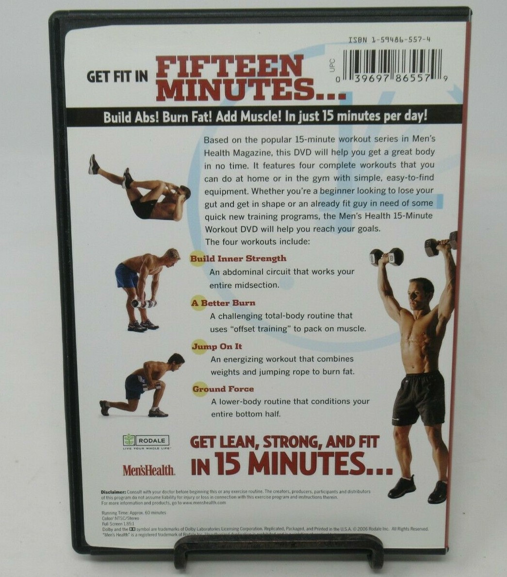 MEN'S HEALTH 15MINUTE WORKOUT DVD, 4 ROUTINES, BUILD ABS, BURN FAT