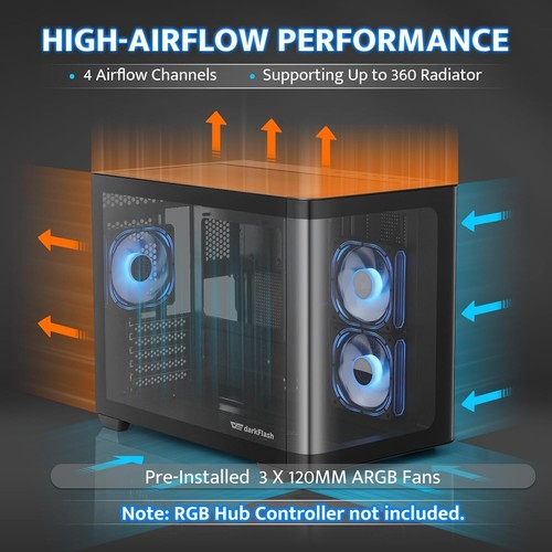 darkFlash Micro-ATX Gaming PC Case, MATX PC Case with 3 x 120mm ARGB Fans, Pa... - Picture 2 of 7