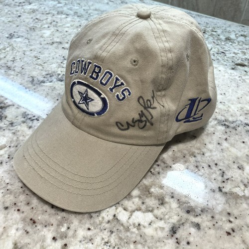 Vtg 90s RARE Dallas Cowboys Logo Athletic Hat, Strap Back, signed by Crazy Ray