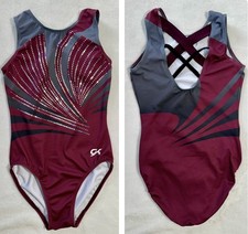 GK ELITE Leotard GYMNASTICS Burgundy CUTE BACK Sequin Bling SPORTY Tank SIZE AS