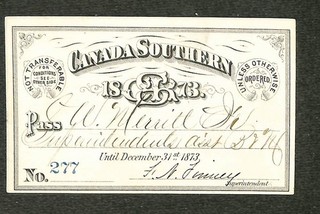 Canada Southern Grand Trunk Railway Railroad Annual Pass 1873