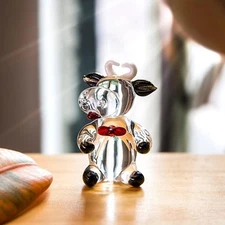 QFkris 2.5'' Blown Glass Cow Figurine Collectibles Mini Handmade Black Art Glass
