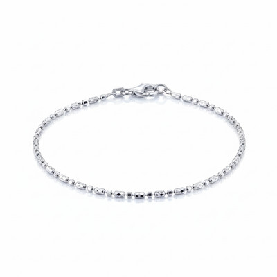 Solid 925 Sterling Silver 2mm Diamond-Cut Beaded Chain Italian Bracelet 7'' 7.5''