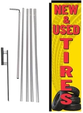 New and Used Tires Advertising Rectangle Feather Banner Swooper Flag Sign...