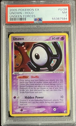 2005 Pokémon EX Unseen Forces U/28 Unown Holo PSA 7 NM