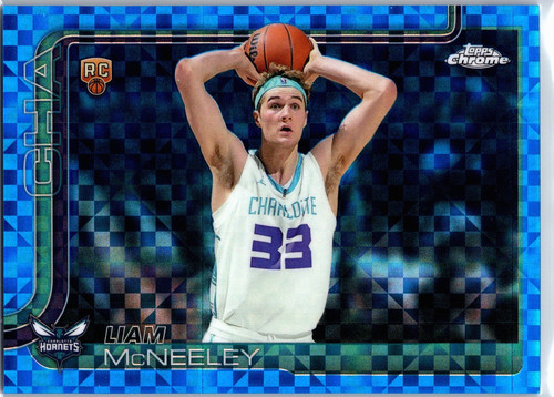 Liam McNeeley 2025-26 Topps Chrome Rookie Blue X-Fractor #279 Hornets RC