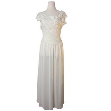 Vintage Victoria's Secret Maxi Slip Dress Gown Sheer Lace Bridal White Small