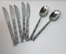 Hampton Silversmiths 270 Flatware Lot Stainless Bamboo Handle Knives Spoons 7pc