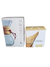 CHEMEX 6 Cup CM-6a Wood Neck Glass Filter Drip Coffee Maker With 100 Filters