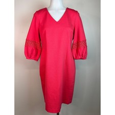 Talbots Sheath Dress 6P Pink Eyelet Lace Puff Sleeve Stretch Womens