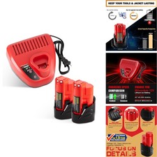 2-Pack 12V 3.0Ah Battery Charger Kit for Milwaukee M12 48-11-2401 2402