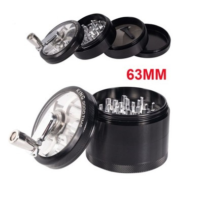 4Layer Transparent Top Cover Hand Crank 63MMLarge Herb&Spice Tobacco Grinder