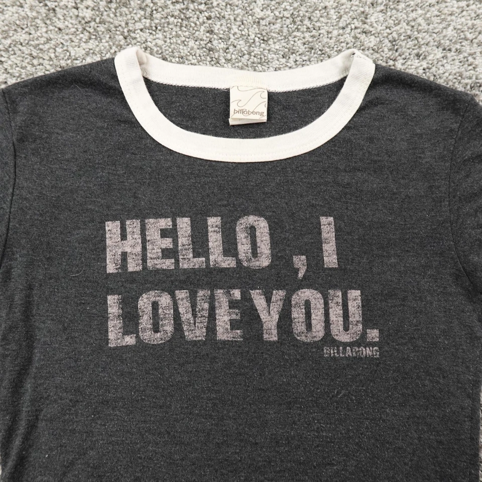 De Colección Camisa Billabong Para Mujer M Gris Timbre Babydoll Top Camiseta Skate Surf EE. UU. 90s Y2K Foto 3 de 4