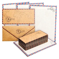 48 Pack Letter Writing Stationary Paper and Envelopes Set, Vintage Travel Des...