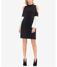 Vince Camuto Womens Bubble Sleeves Asymmetrical Dress, Black, Medium