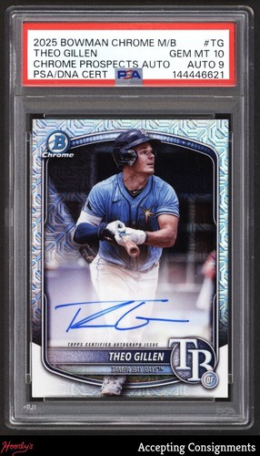 2025 Bowman Chrome Mega Box Refractor Theo Gillen ON CARD AUTO RAYS PSA 10