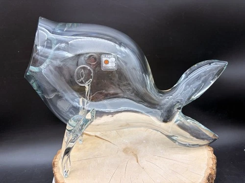 Vintage Clear Blenko Blown Glass Fish Vase, 11.75" L x 8”