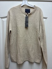 Jachs New York Ivory Tribeca Mixed Stitch Waffle Sweater Henley Sz L NWT 109