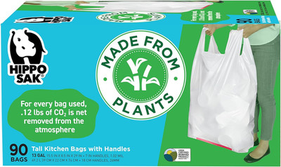 - Plant Based Tall Kitchen Garbage Bags with Ergonomic Handles - 13 Gallon Trash