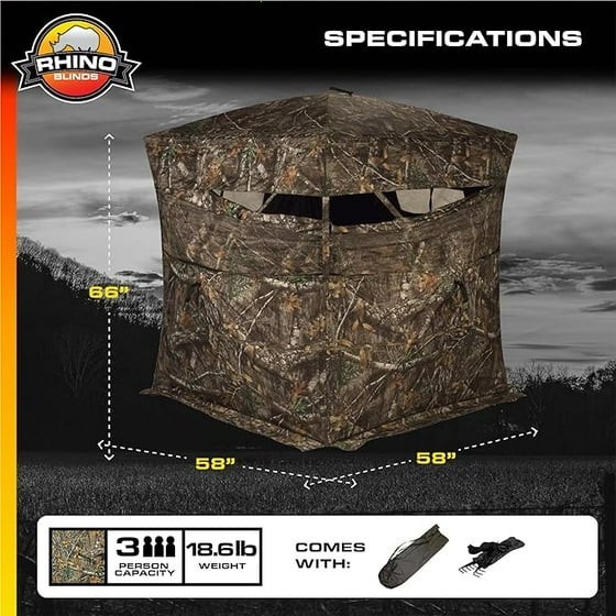 Rhino Blinds - R-200 Realtree Edge Camo Ground Blind, 3 Person