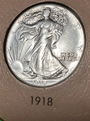 1918 Silver Walking Liberty  Half  Dollar Original AU Hard Date See My Photos!