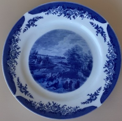 1975 Kahla GDR Porcelain Plate Blue White Landscape German China Plate VINTAGE