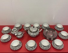 Vintage 36 Piece Bavaria Bavarian White Silver Floral Tea Set Teapot Saucers Cup