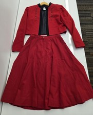 Vintage 60s Lanz Original Wool Blazer RED Skirt Suit Set Size 9/10 Office NICE 