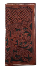 Ranger Belt Co H-02A Rodeo Wallet Tooled Leather Chestnut Western Snap Closure