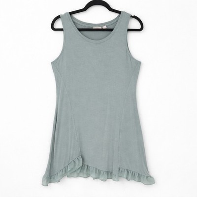 LOGO Layers Lori Goldstein Sage Green Ruffle Hem Tank Top Small