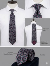 Skinny Silk Tie in Dark Navy with Oval Pattern