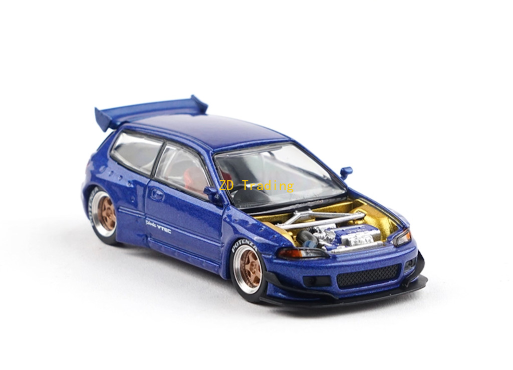 ZD Poprace 1:64 Blue Civic EG6 Pandem Hoodless Sports Model Diecast Metal Car BN