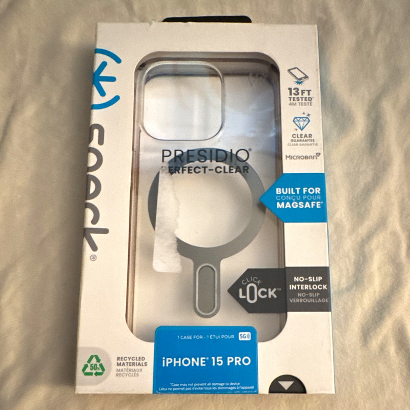 Speck Presidio Perfect-Clear ClickLock MagSafe Case for iPhone 15 Pro Clear