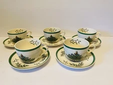 Spode England CHRISTMAS TREE 10 Piece Cup Saucer Set (5 Cups & 5  Saucers)