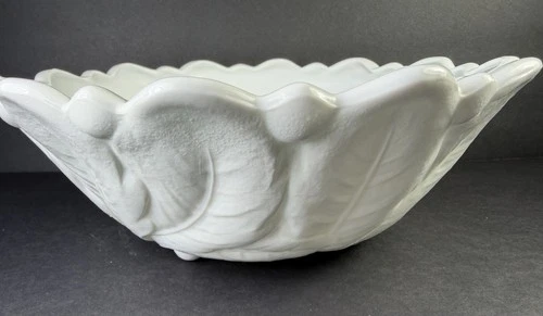 Vintage Indiana Glass WILD ROSE Round Footed Bowl White Milk Glass