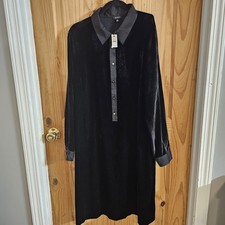 Talbots Velvet Black Long-Sleeve Midi Dress with Tuxedo Collar and Cuffs NEW