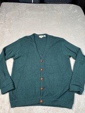 Vintage LL Bean Cardigan Size Large Forrest Green 100 Lambswool Peru FLAW